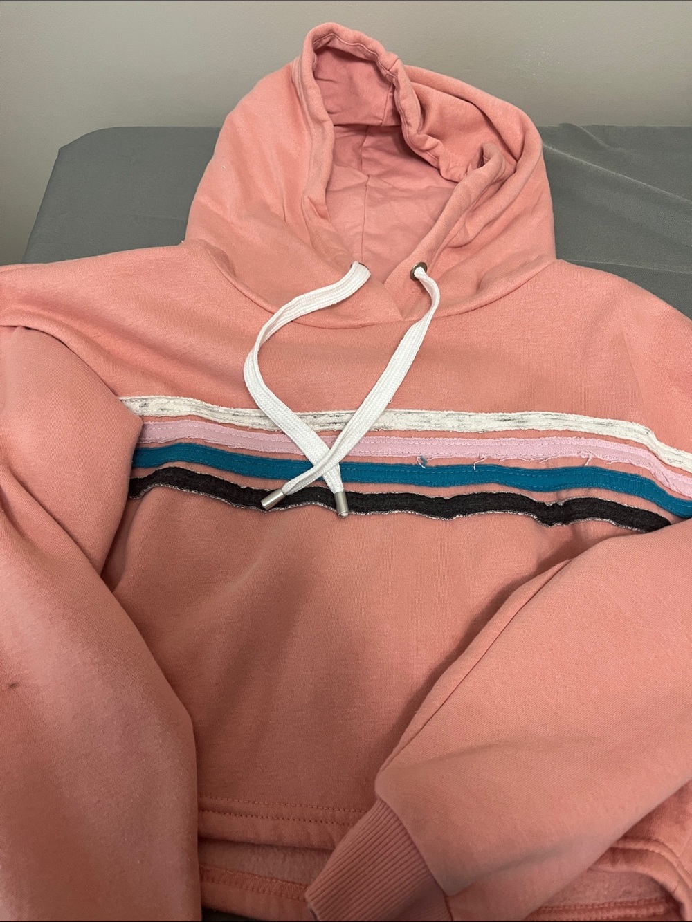 Doublju Coral Pink Stripe Pullover Hoodie